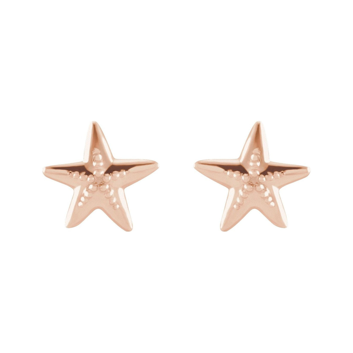 Sapphire Row Gold Starfish Stud Earrings - 14K Rose Gold (view 2)