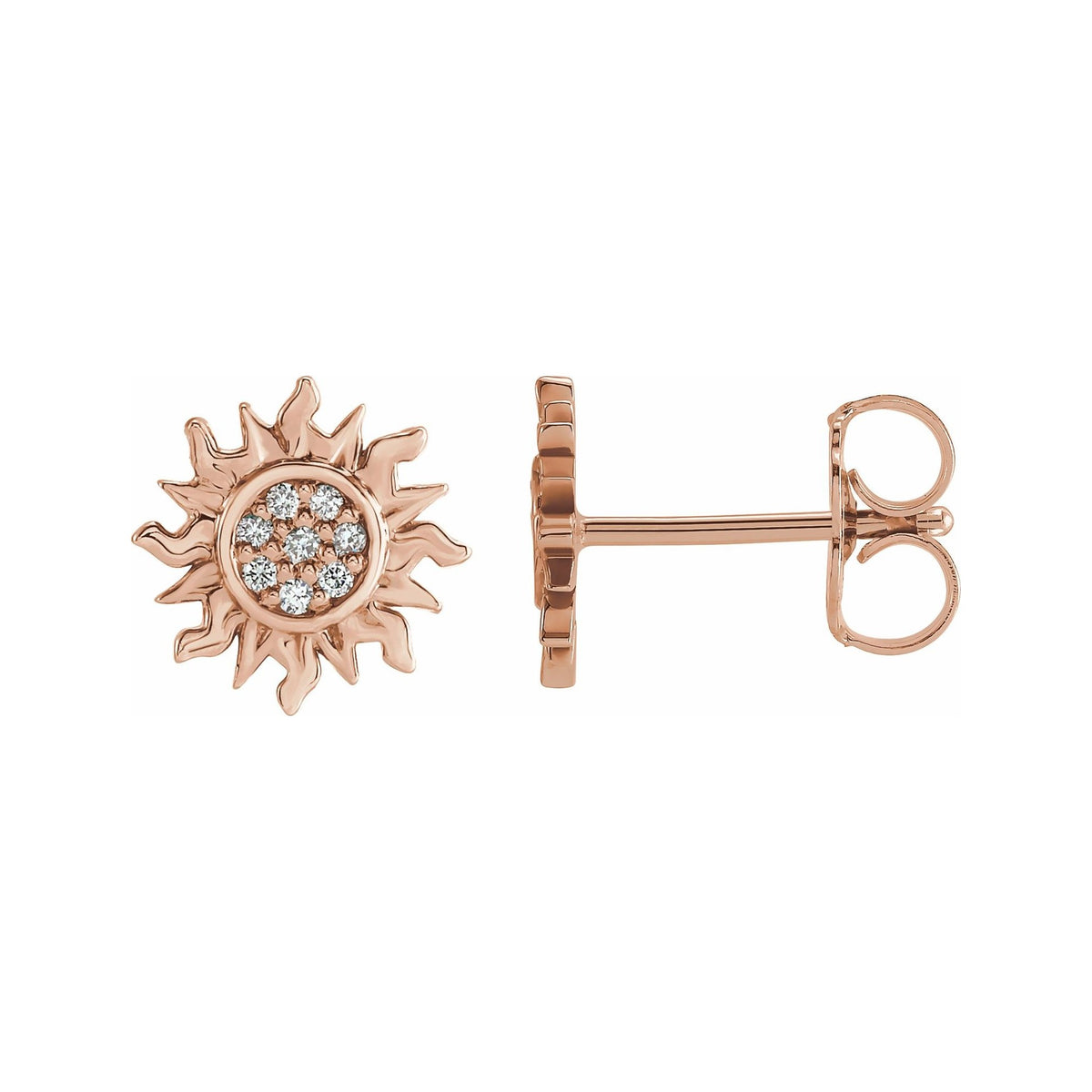 Sapphire Row Natural Diamond Sun Stud Earrings - 14K Rose Gold