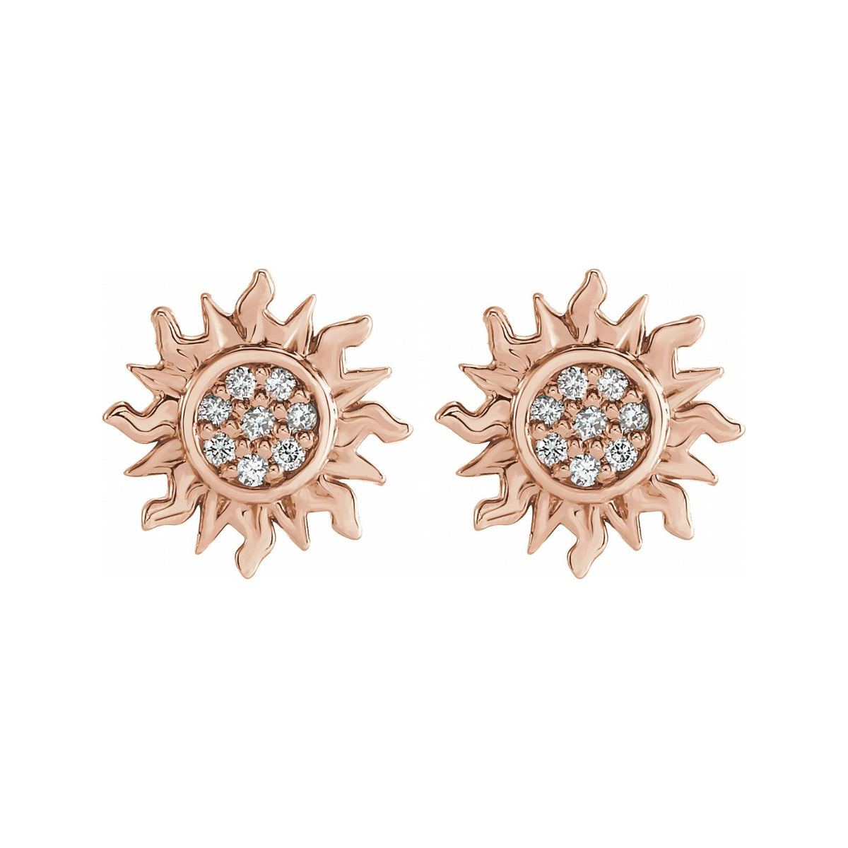 Sapphire Row Natural Diamond Sun Stud Earrings - 14K Rose Gold (view 2)