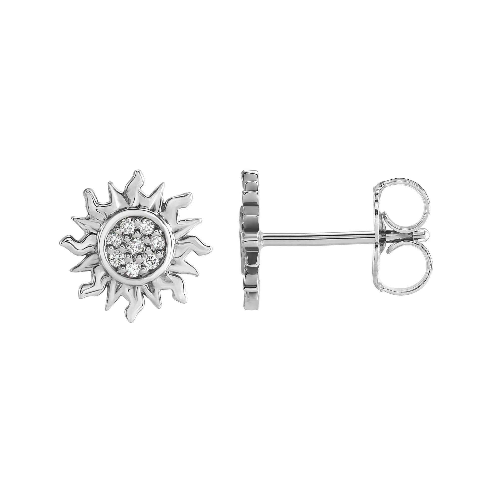 Sapphire Row Natural Diamond Sun Stud Earrings - 14K White Gold