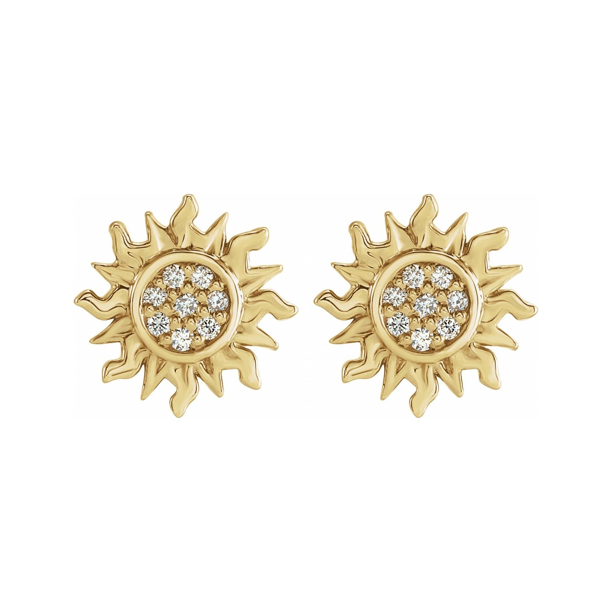 Sapphire Row Natural Diamond Sun Stud Earrings - 14K Yellow Gold (view 2)