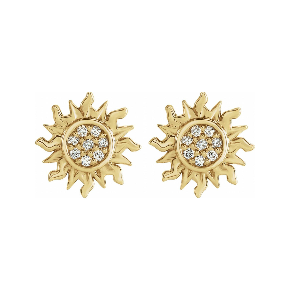 Sapphire Row Natural Diamond Sun Stud Earrings - 14K Yellow Gold (view 2)