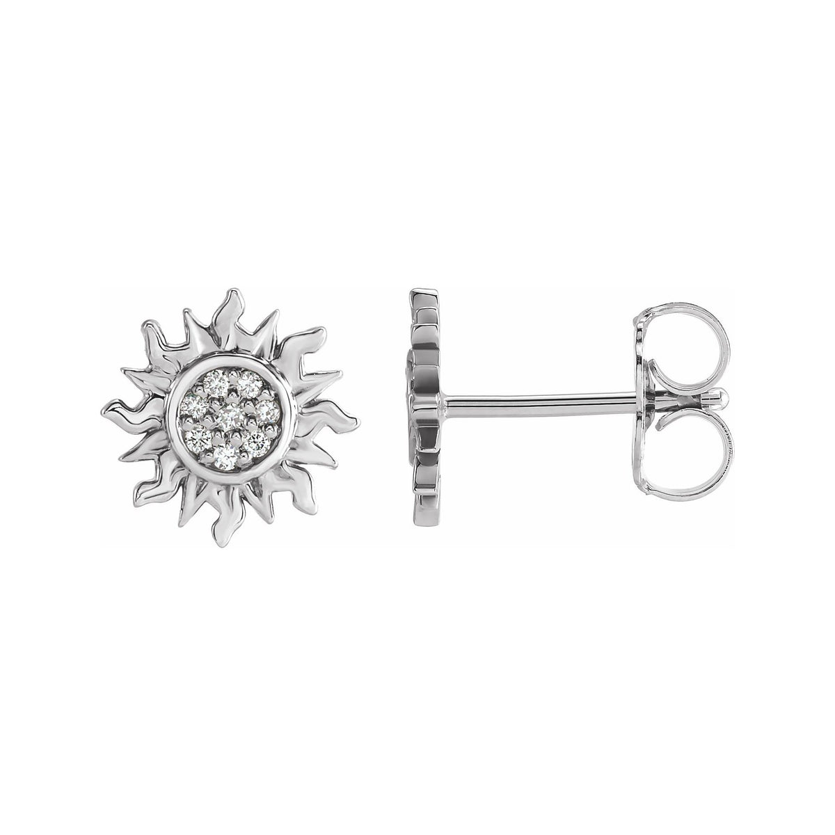 Sapphire Row Natural Diamond Sun Stud Earrings - Platinum
