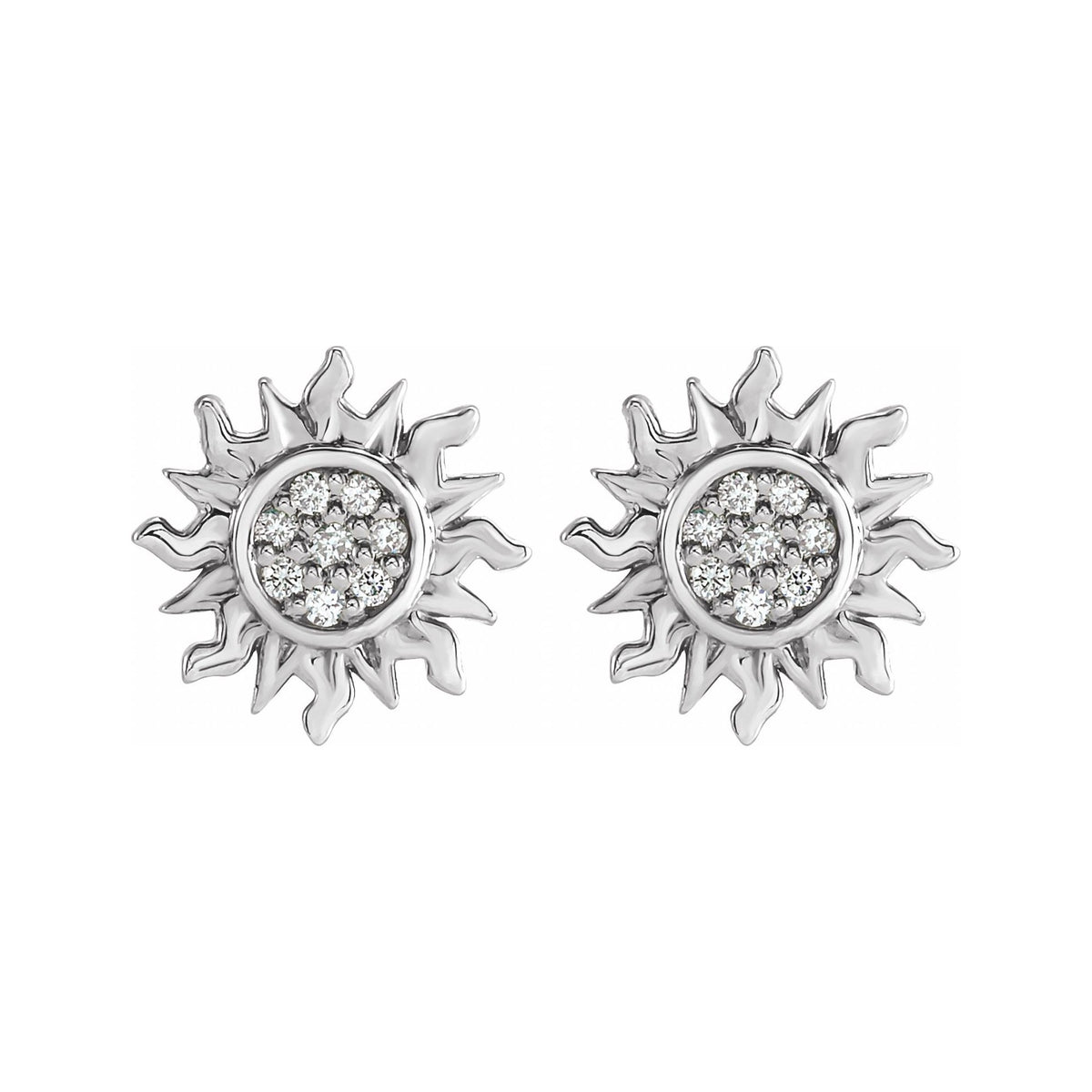 Sapphire Row Natural Diamond Sun Stud Earrings - Platinum (view 2)