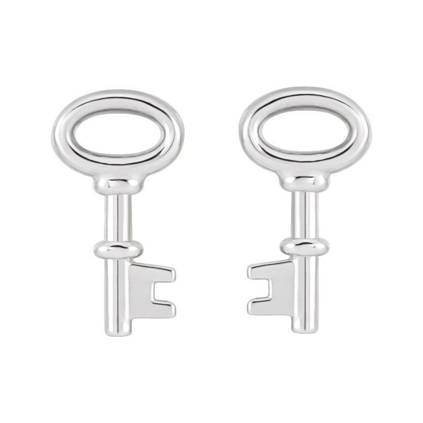 Sapphire Row Gold Petite Key Stud Earrings - 14K White Gold