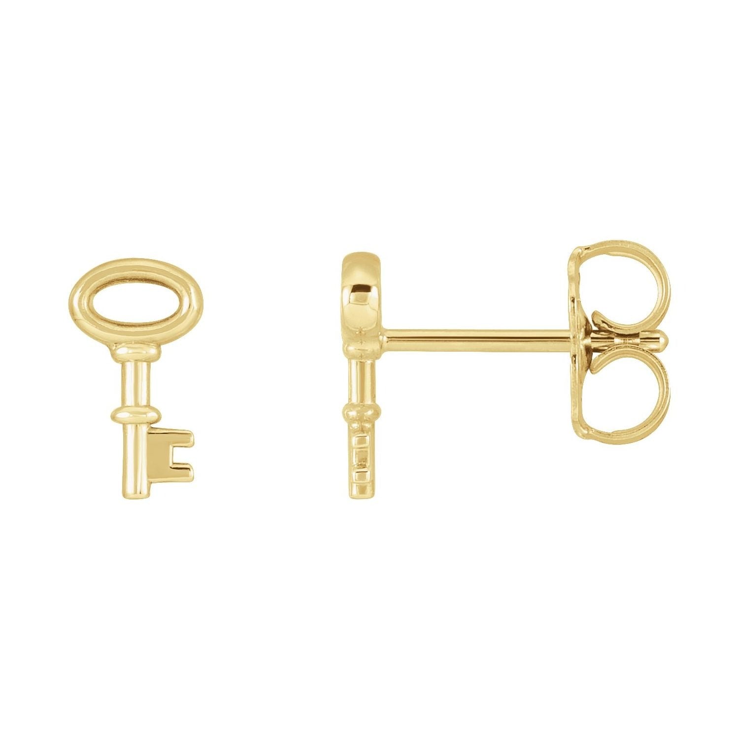 Sapphire Row Gold Petite Key Stud Earrings - 14K Yellow Gold