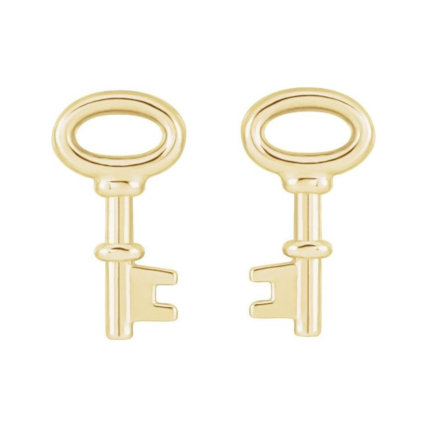 Sapphire Row Gold Petite Key Stud Earrings - 14K Yellow Gold (view 2)