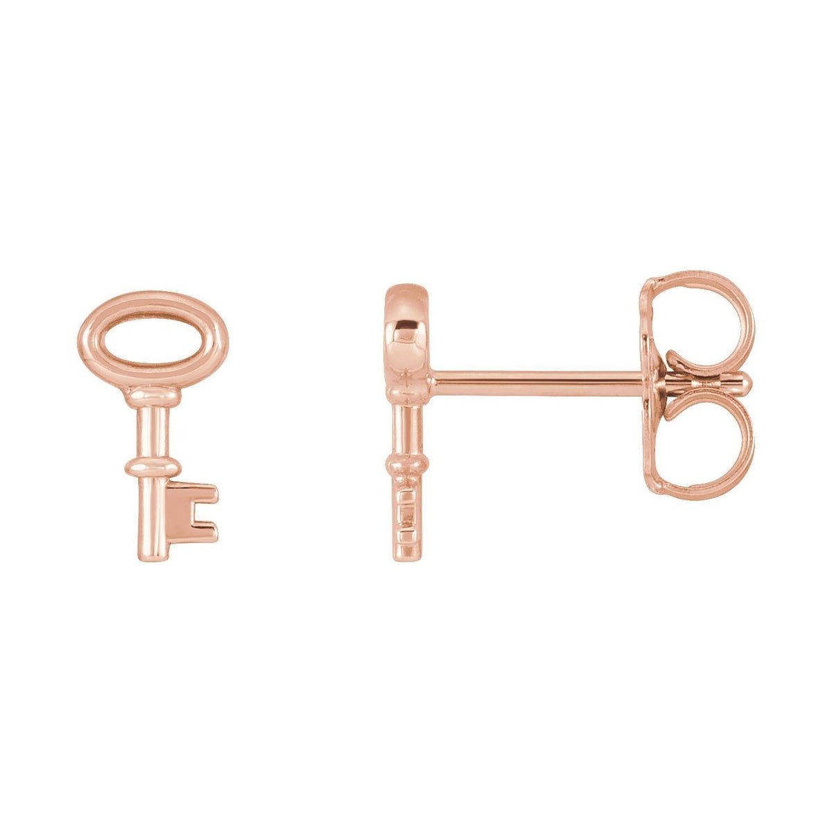 Sapphire Row Gold Petite Key Stud Earrings - 14K Rose Gold