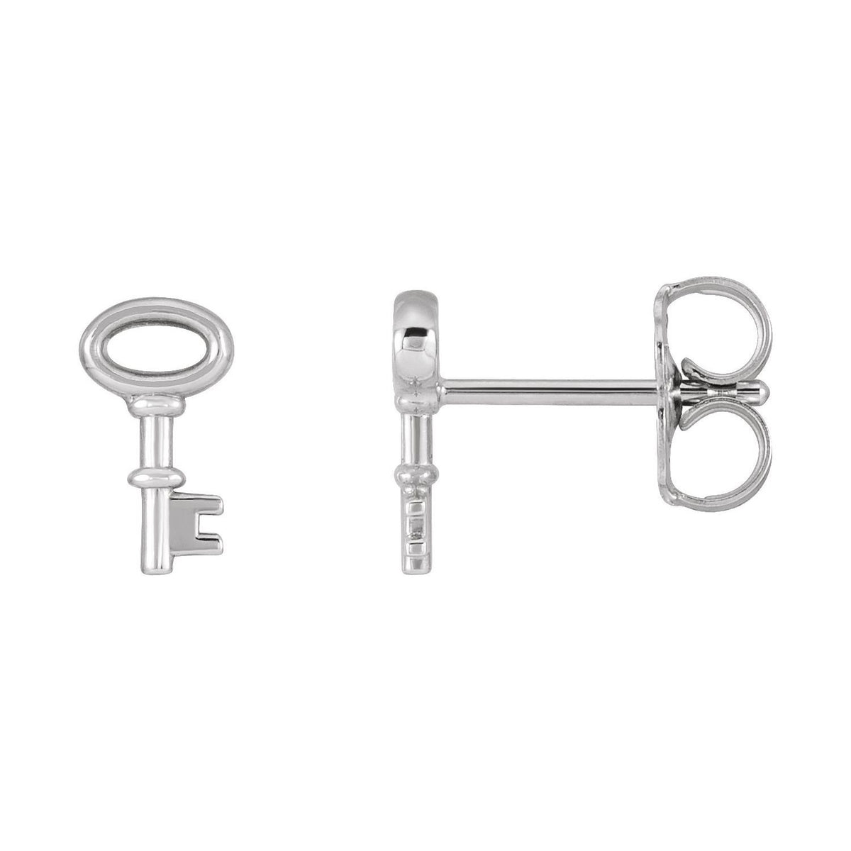 Sapphire Row Gold Petite Key Stud Earrings - Platinum