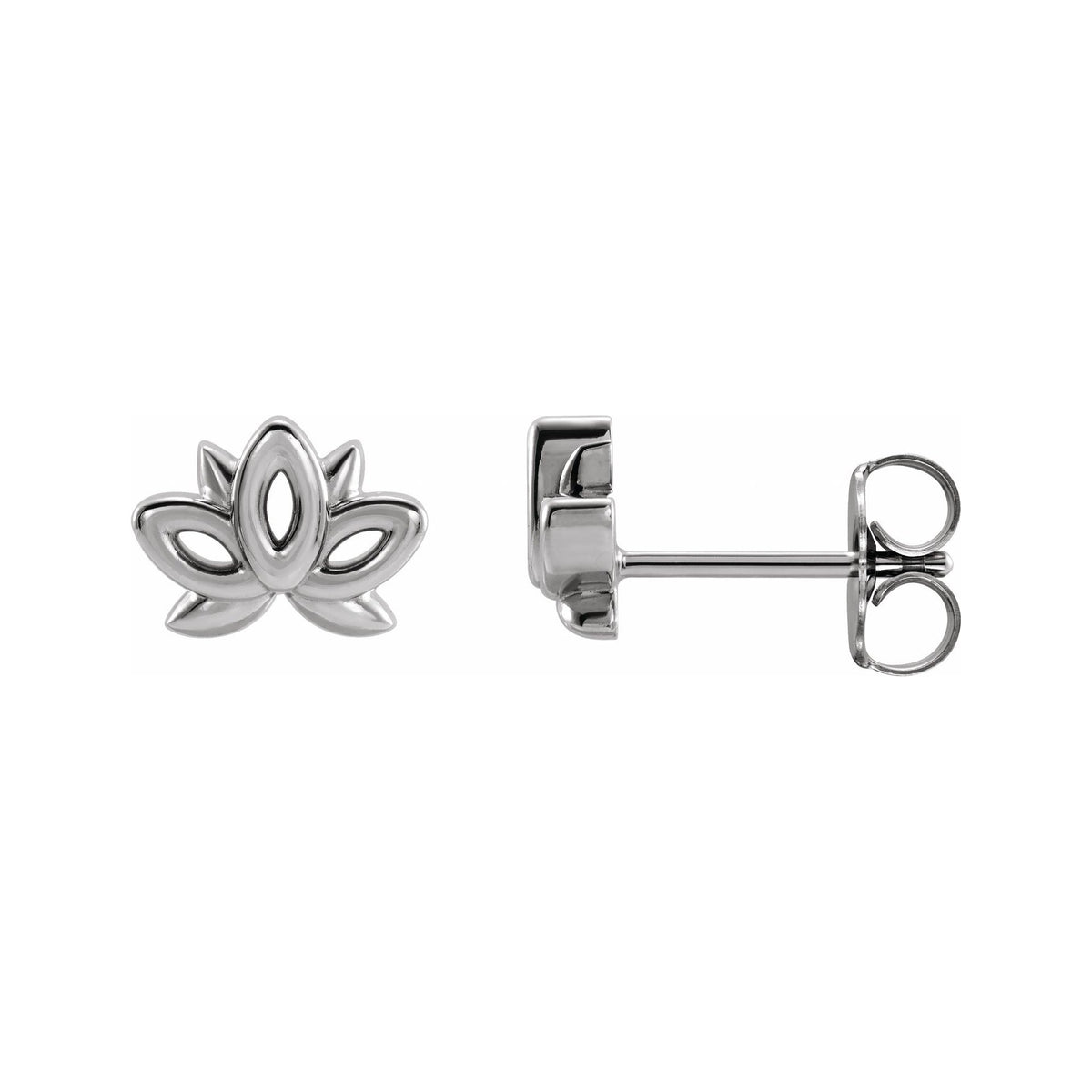 Sapphire Row Gold Lotus Stud Earrings - 14K White Gold