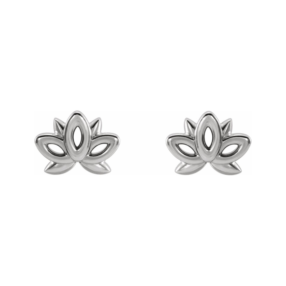Sapphire Row Gold Lotus Stud Earrings - 14K White Gold (view 2)