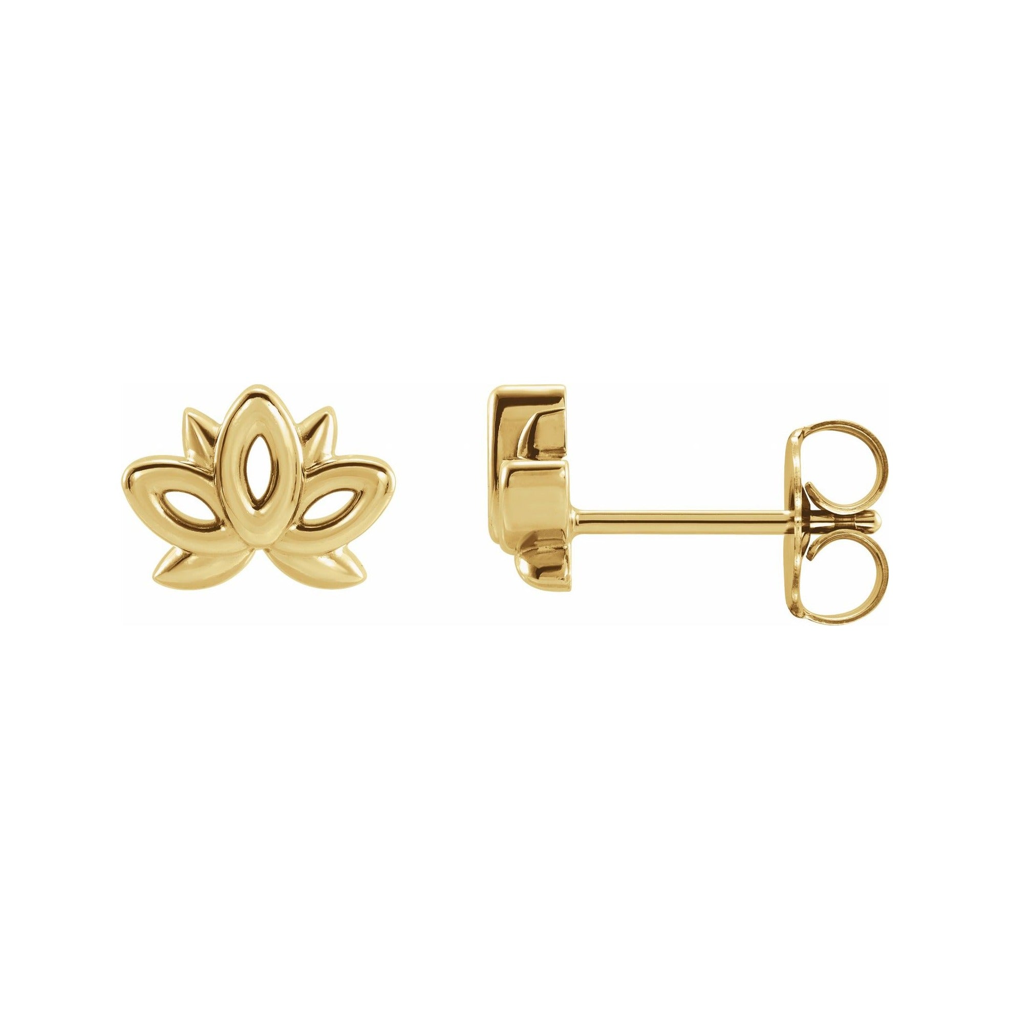 Sapphire Row Gold Lotus Stud Earrings - 14K Yellow Gold