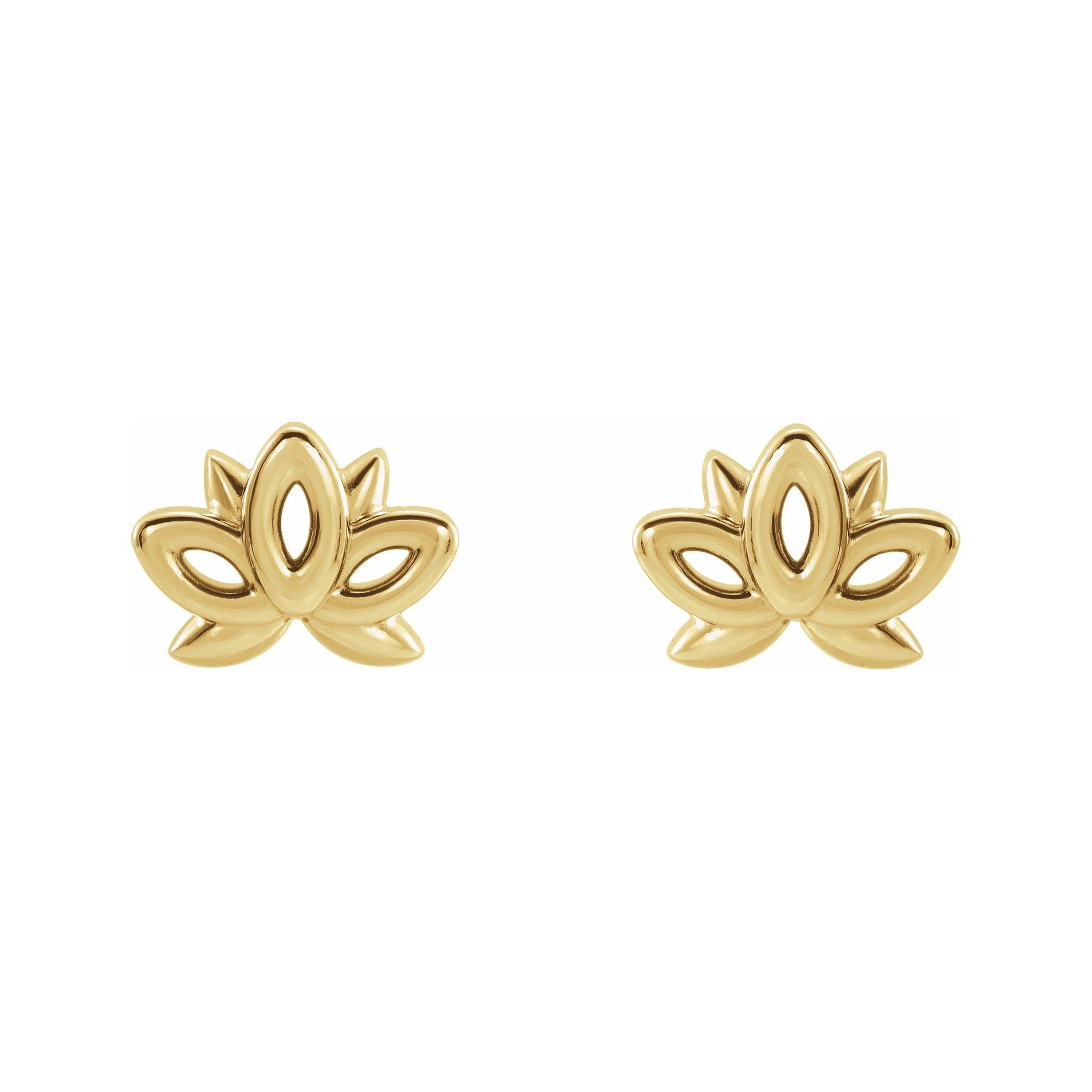 Sapphire Row Gold Lotus Stud Earrings - 14K Yellow Gold (view 2)