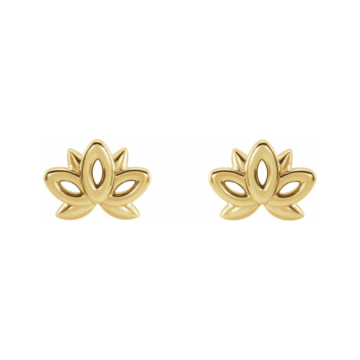 Sapphire Row Gold Lotus Stud Earrings - 14K Yellow Gold (view 2)