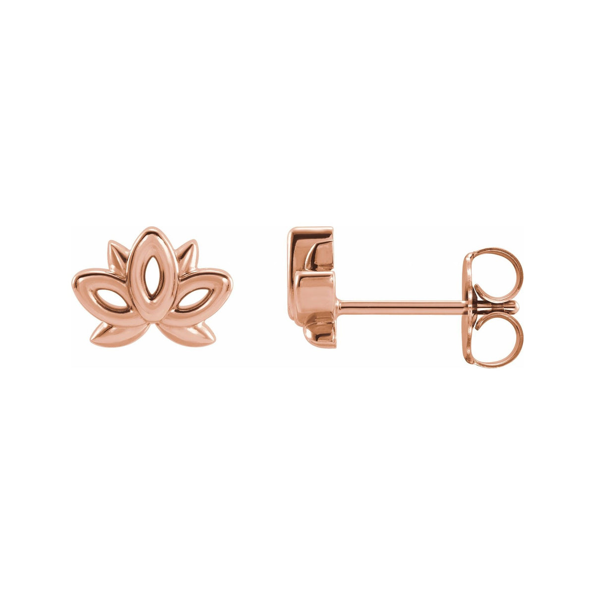 Sapphire Row Gold Lotus Stud Earrings - 14K Rose Gold