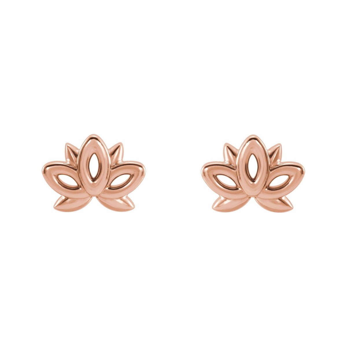 Sapphire Row Gold Lotus Stud Earrings - 14K Rose Gold (view 2)