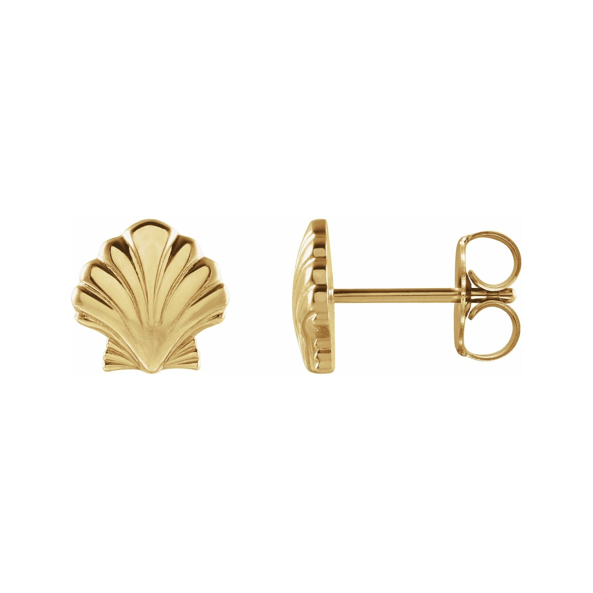 Sapphire Row Gold Seashell Stud Earrings - 14K Yellow Gold