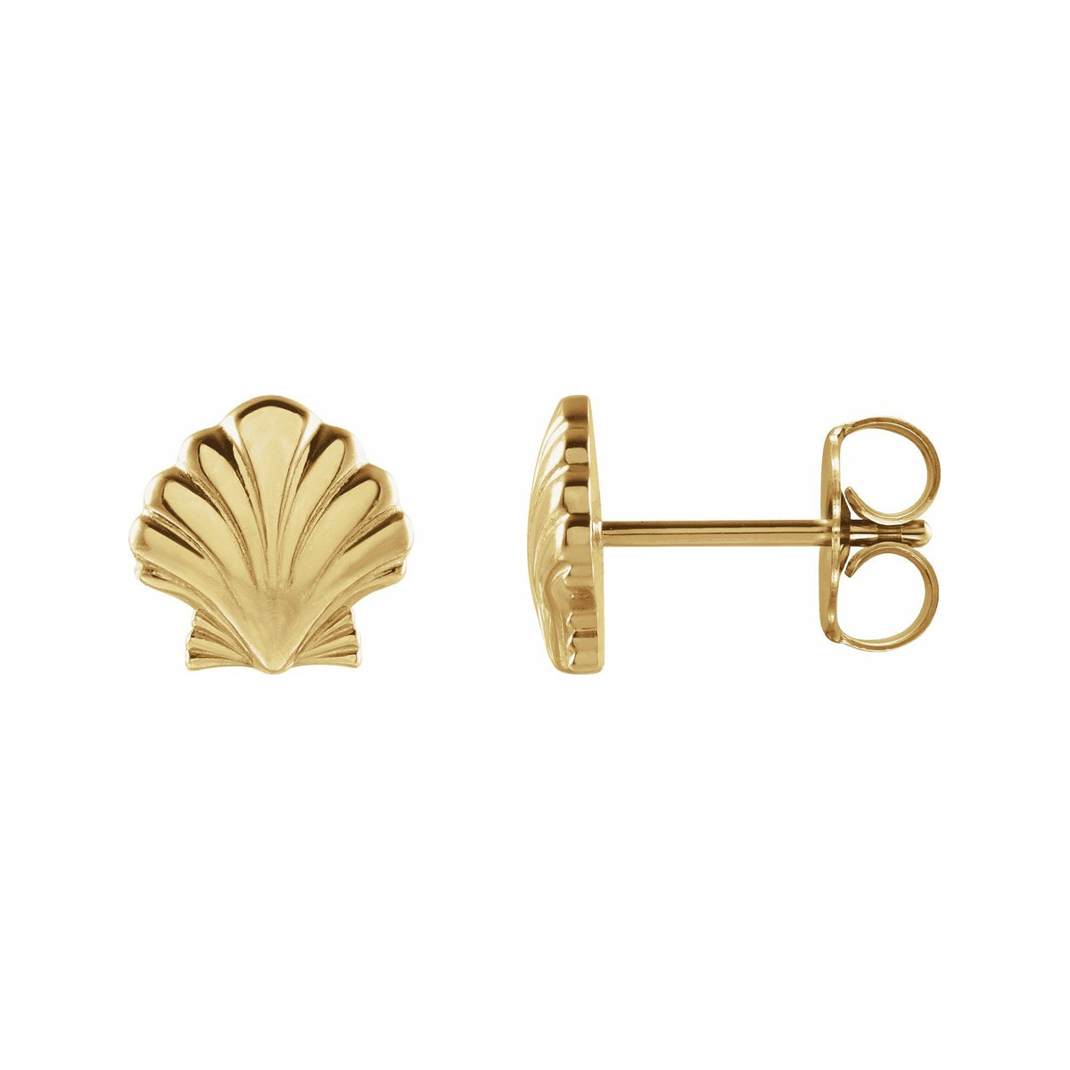 Sapphire Row Gold Seashell Stud Earrings - 14K Yellow Gold
