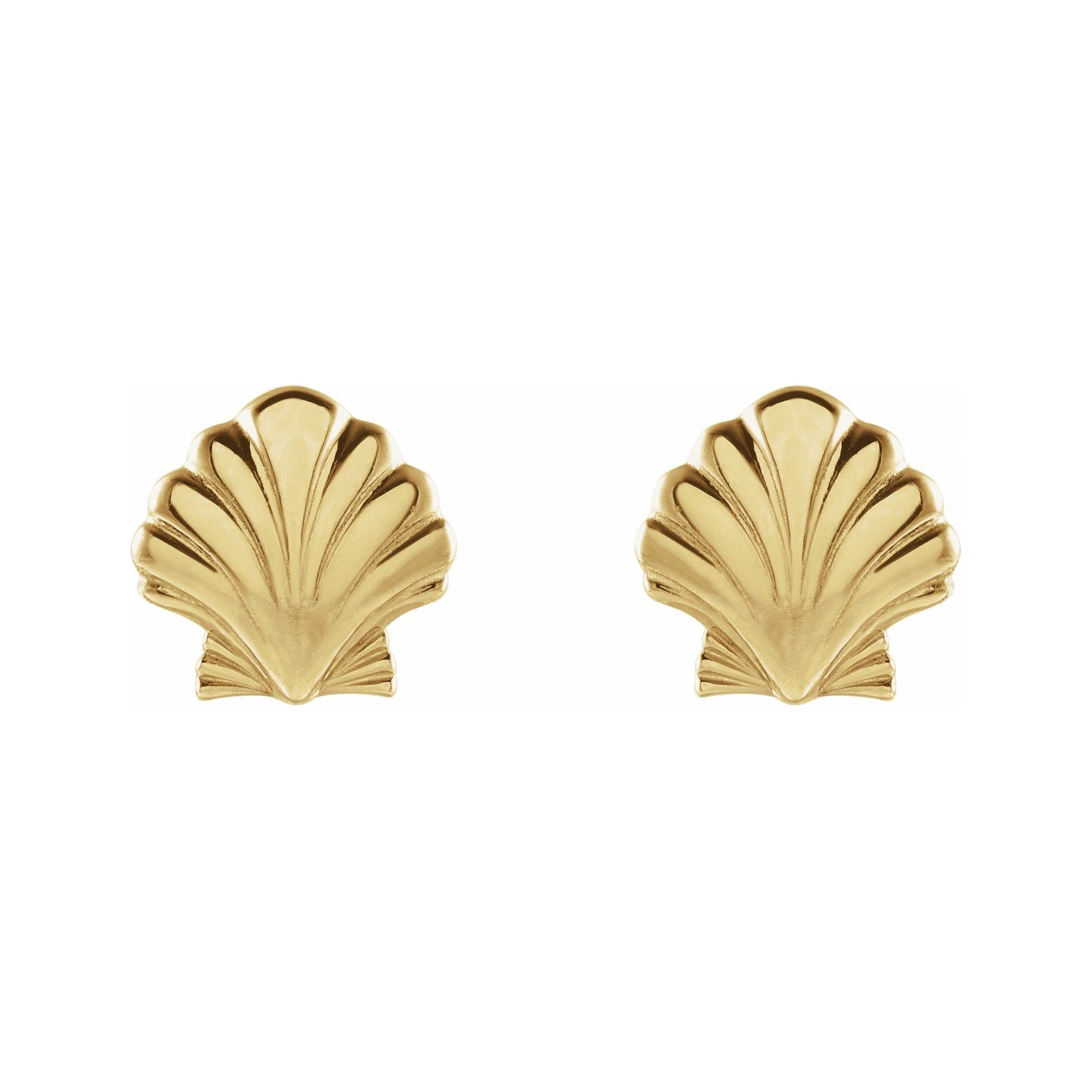 Sapphire Row Gold Seashell Stud Earrings - 14K Yellow Gold (view 2)