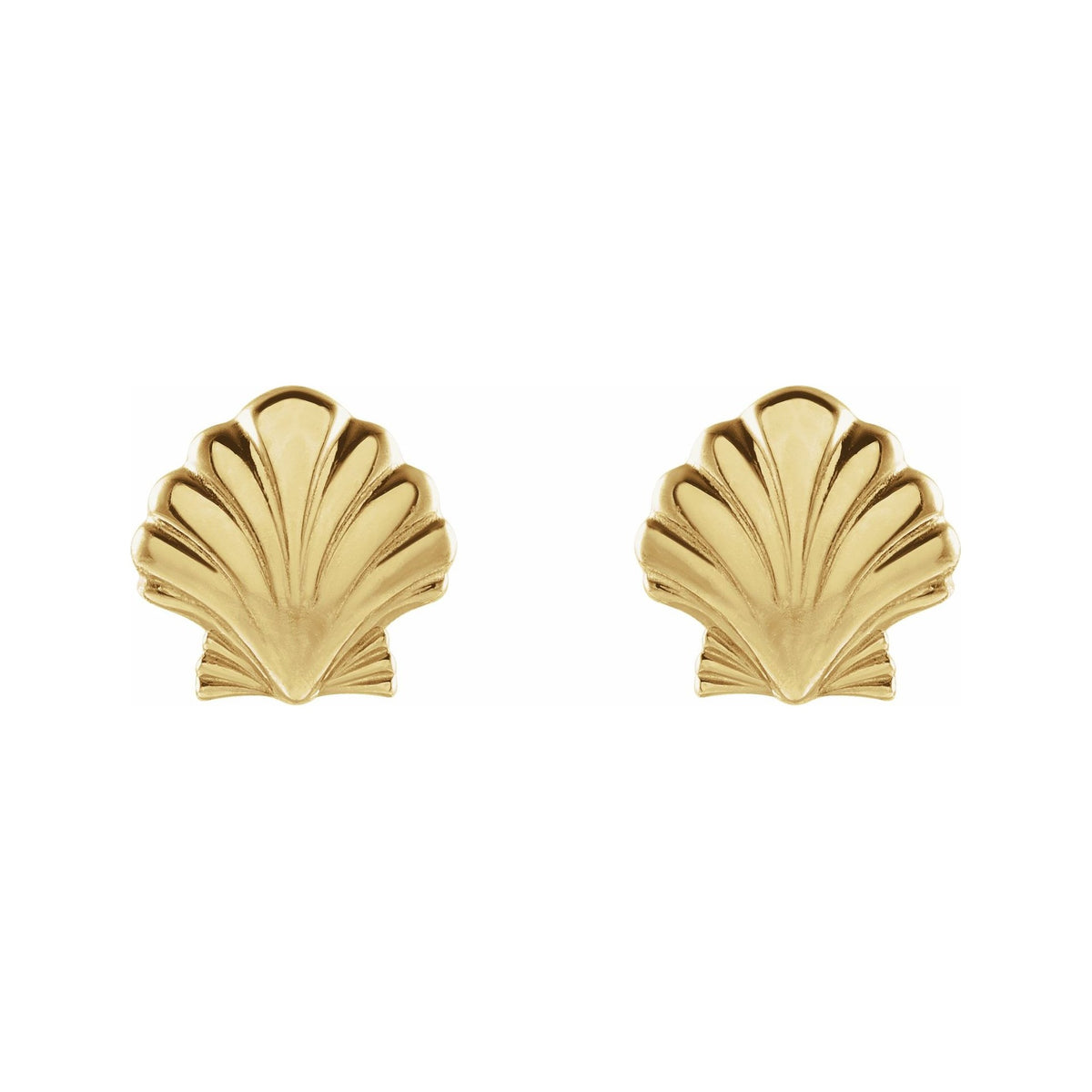 Sapphire Row Gold Seashell Stud Earrings - 14K Yellow Gold (view 2)