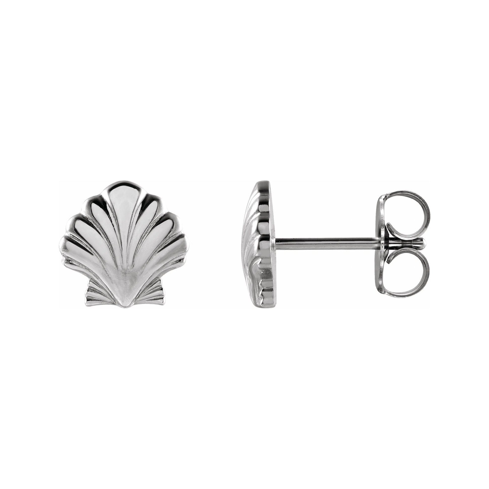 Sapphire Row Gold Seashell Stud Earrings - 14K White Gold