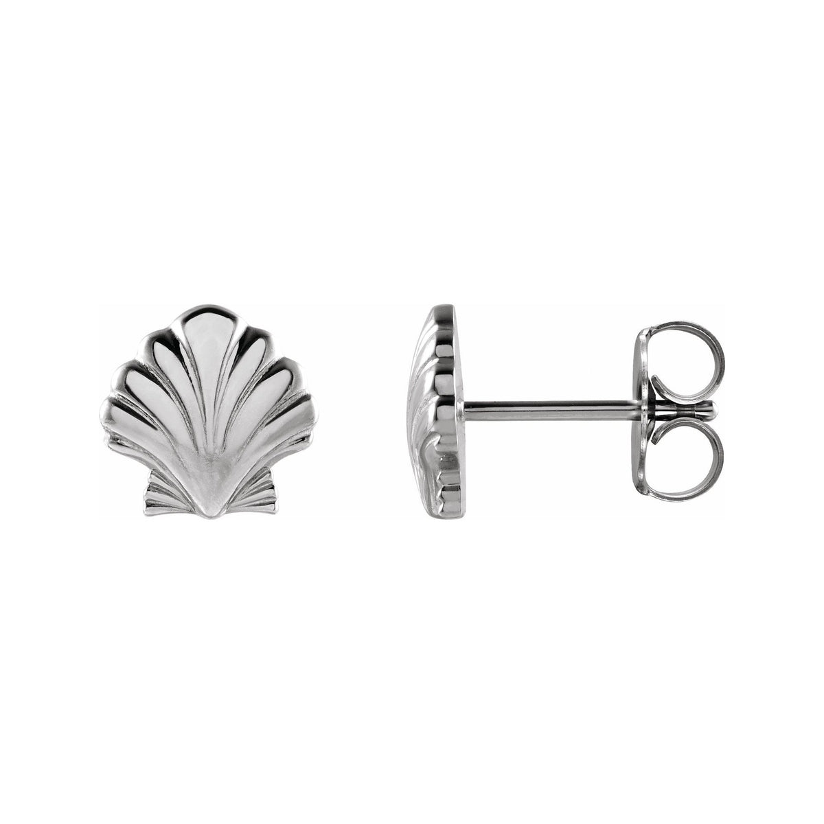 Sapphire Row Gold Seashell Stud Earrings - 14K White Gold