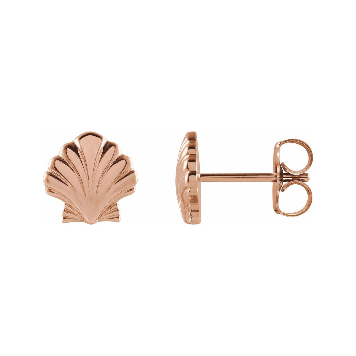 Sapphire Row Gold Seashell Stud Earrings - 14K Rose Gold