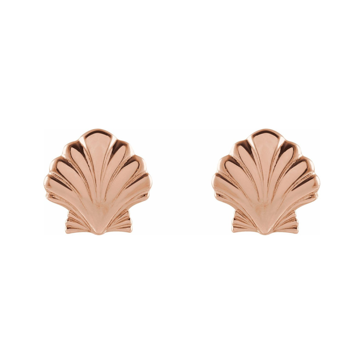 Sapphire Row Gold Seashell Stud Earrings - 14K Rose Gold (view 2)