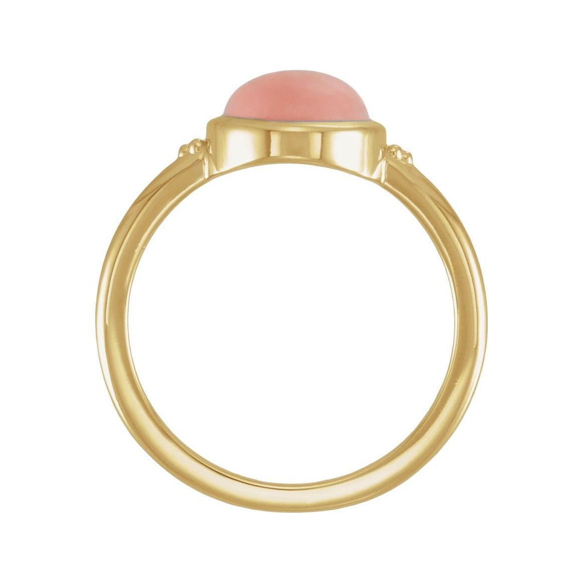 Sapphire Row Natural Gemstone Beaded Bezel Cabochon Ring - Pink Opal, 14K Yellow Gold (view 2)