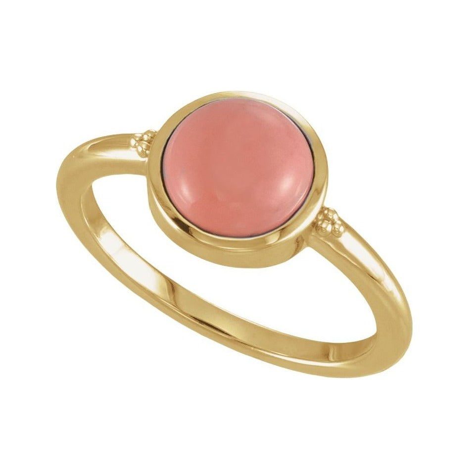 Sapphire Row Natural Gemstone Beaded Bezel Cabochon Ring - Pink Opal, 14K Yellow Gold (view 4)