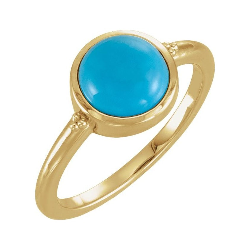 Sapphire Row Natural Gemstone Beaded Bezel Cabochon Ring - Turquoise, 14K Yellow Gold