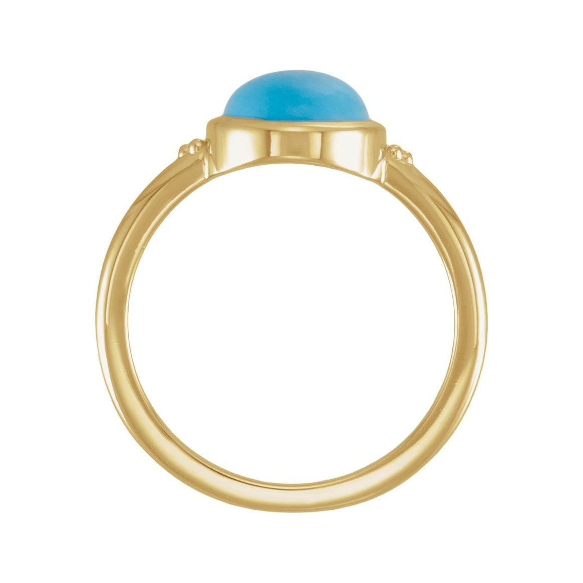 Sapphire Row Natural Gemstone Beaded Bezel Cabochon Ring - Turquoise, 14K Yellow Gold (view 2)