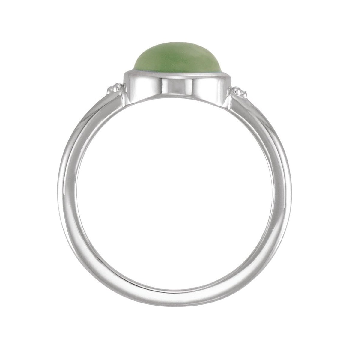Sapphire Row Natural Gemstone Beaded Bezel Cabochon Ring - Jade, Platinum (view 2)