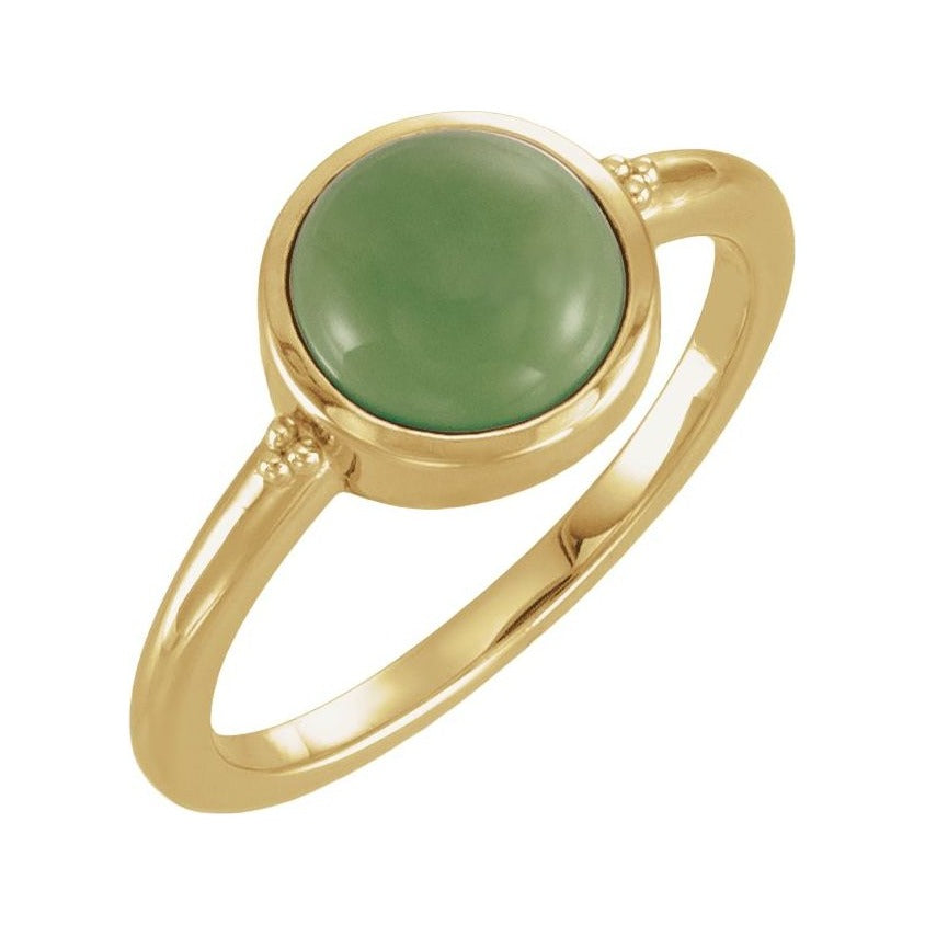Sapphire Row Natural Gemstone Beaded Bezel Cabochon Ring - Jade, 14K Yellow Gold