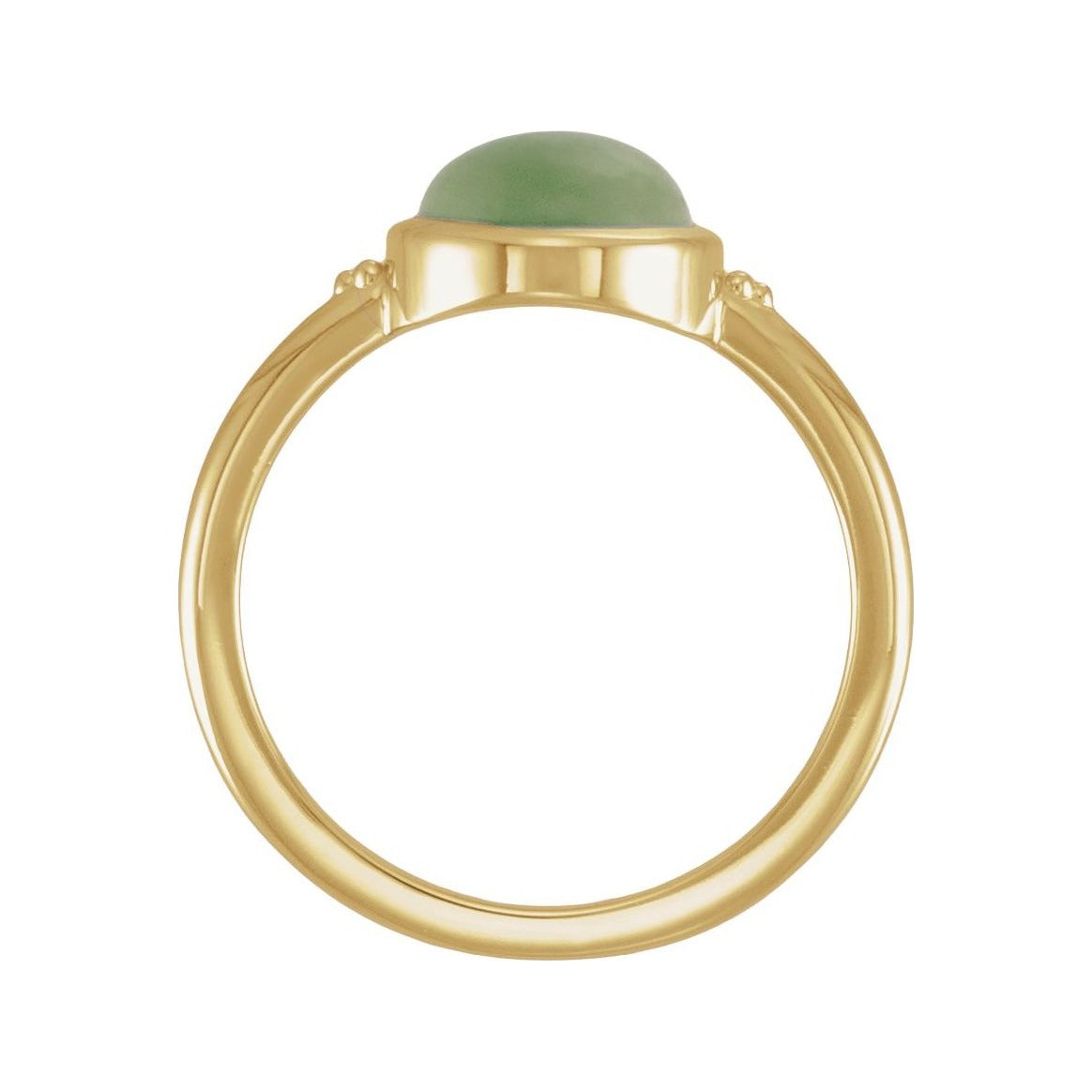 Sapphire Row Natural Gemstone Beaded Bezel Cabochon Ring - Jade, 14K Yellow Gold (view 2)