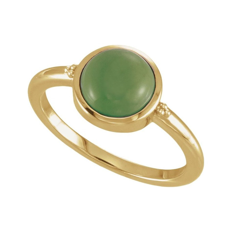 Sapphire Row Natural Gemstone Beaded Bezel Cabochon Ring - Jade, 14K Yellow Gold (view 4)