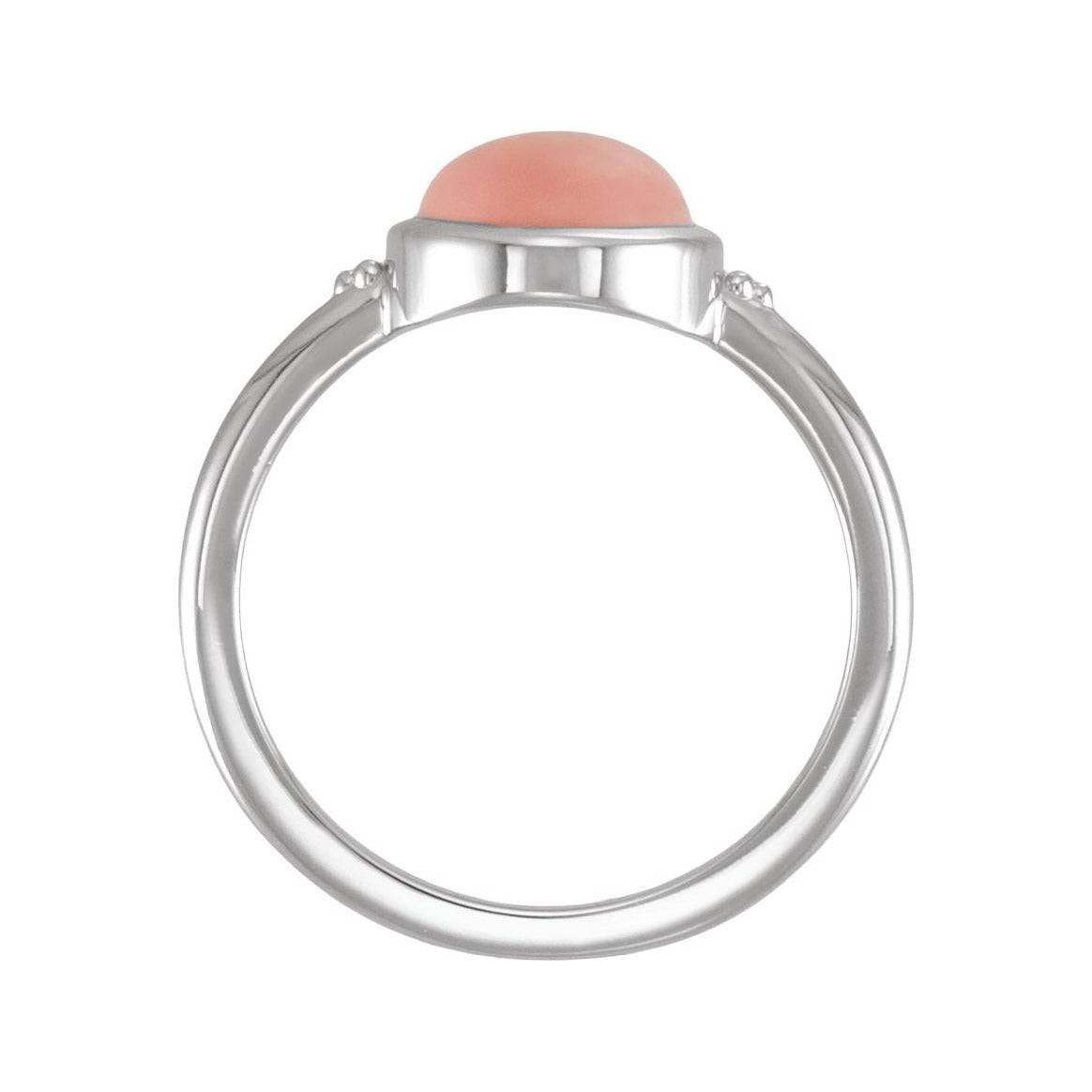 Sapphire Row Natural Gemstone Beaded Bezel Cabochon Ring - Pink Opal, Platinum (view 2)