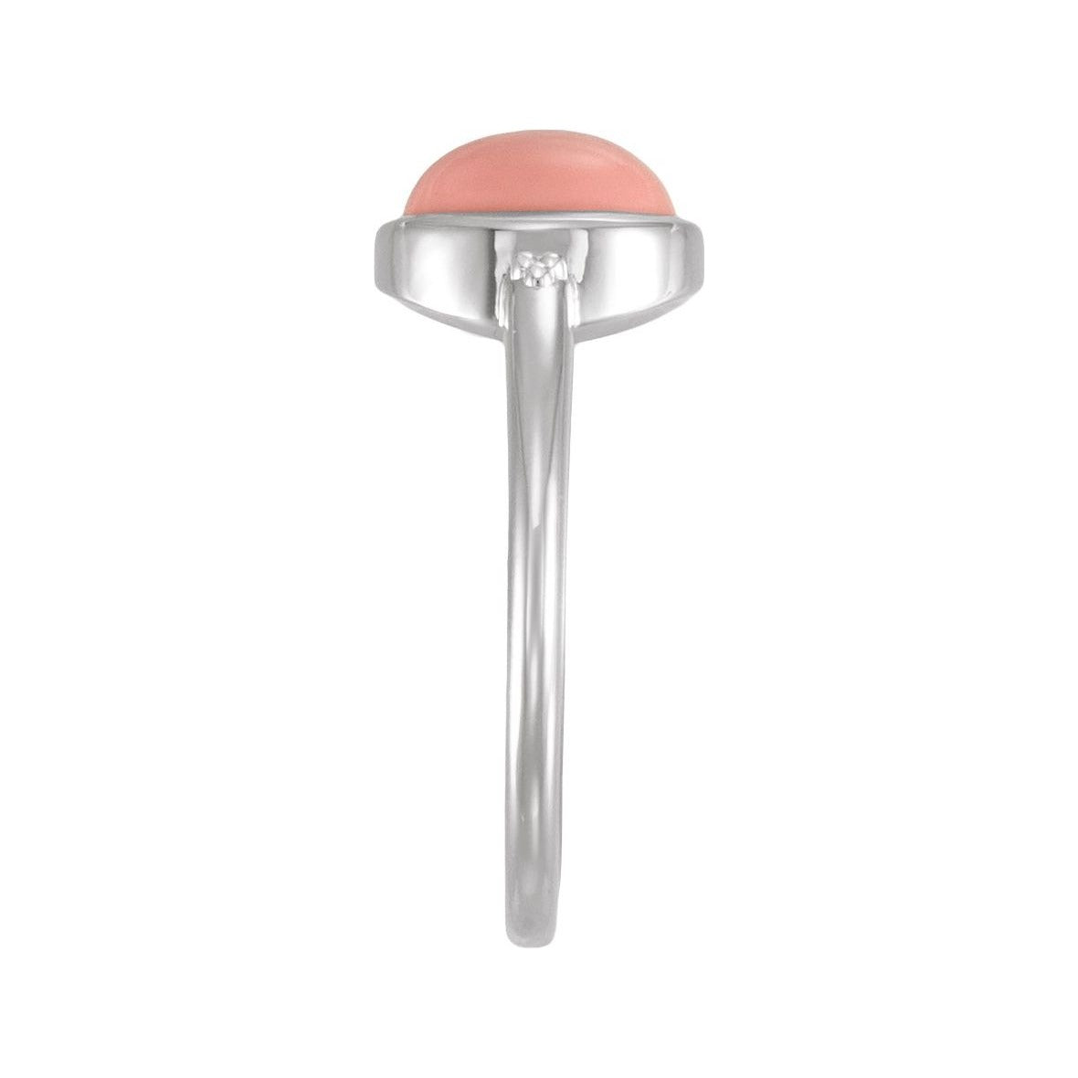 Sapphire Row Natural Gemstone Beaded Bezel Cabochon Ring - Pink Opal, Platinum (view 3)