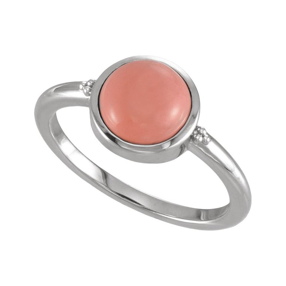 Sapphire Row Natural Gemstone Beaded Bezel Cabochon Ring - Pink Opal, Platinum (view 4)