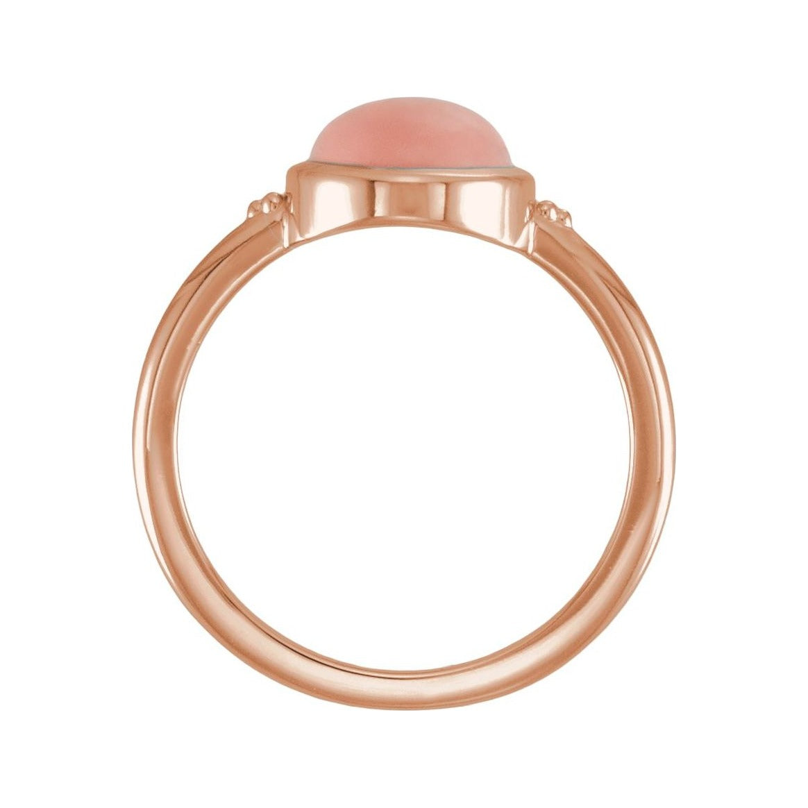 Sapphire Row Natural Gemstone Beaded Bezel Cabochon Ring - Pink Opal, 14K Rose Gold (view 2)
