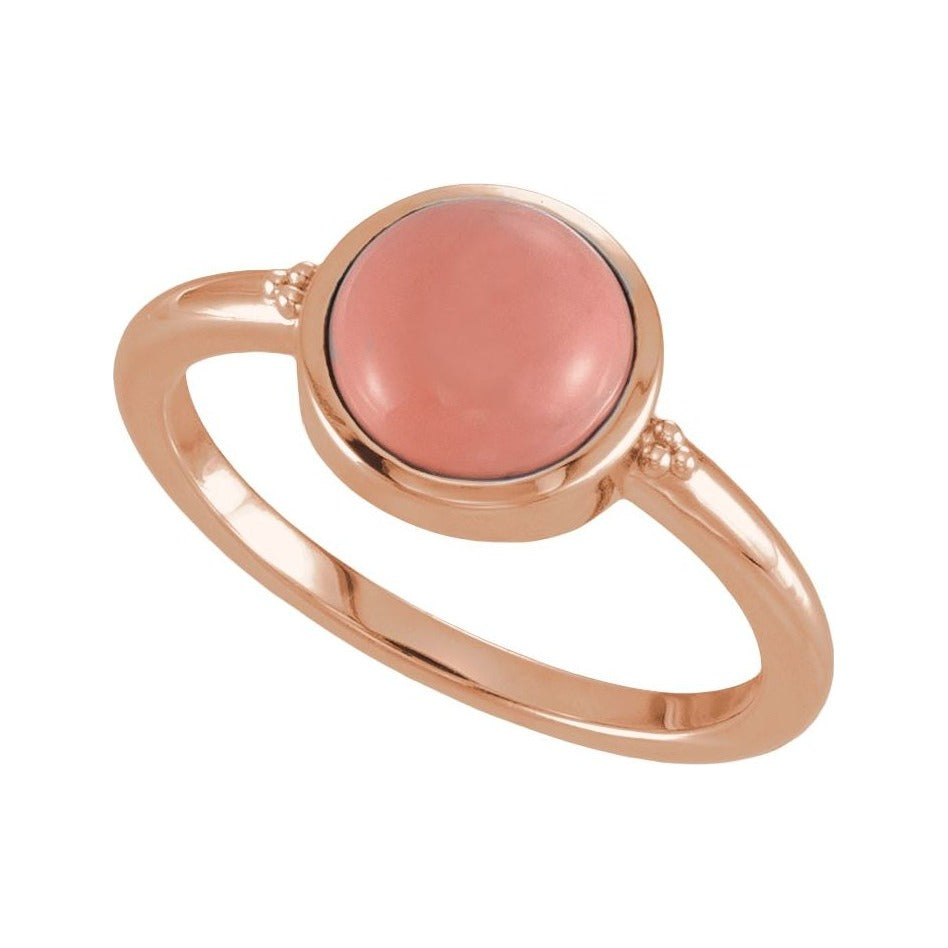 Sapphire Row Natural Gemstone Beaded Bezel Cabochon Ring - Pink Opal, 14K Rose Gold (view 4)