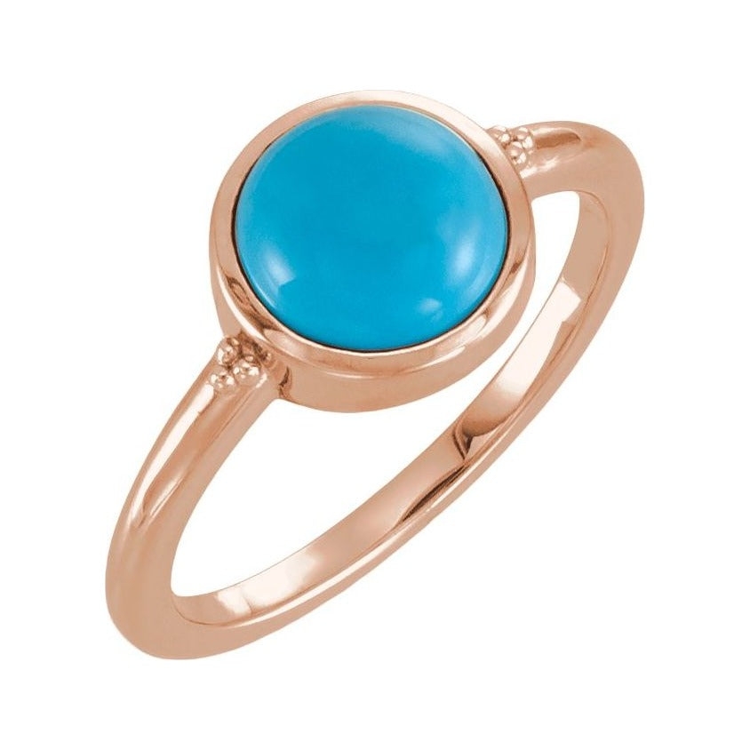 Sapphire Row Natural Gemstone Beaded Bezel Cabochon Ring - Turquoise, 14K Rose Gold
