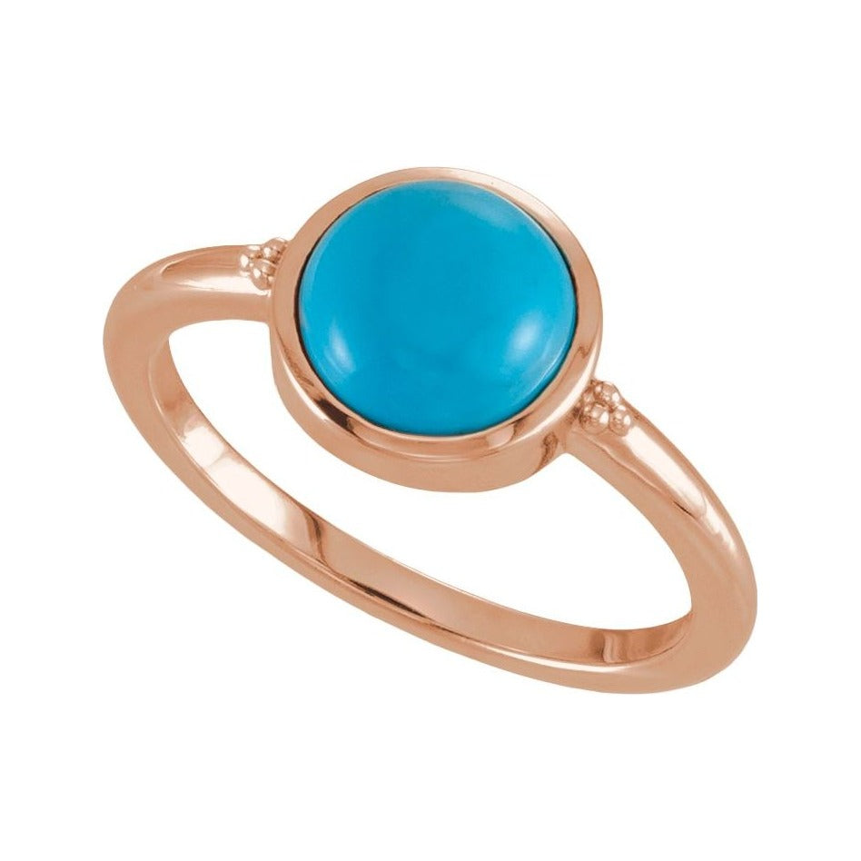 Sapphire Row Natural Gemstone Beaded Bezel Cabochon Ring - Turquoise, 14K Rose Gold (view 4)