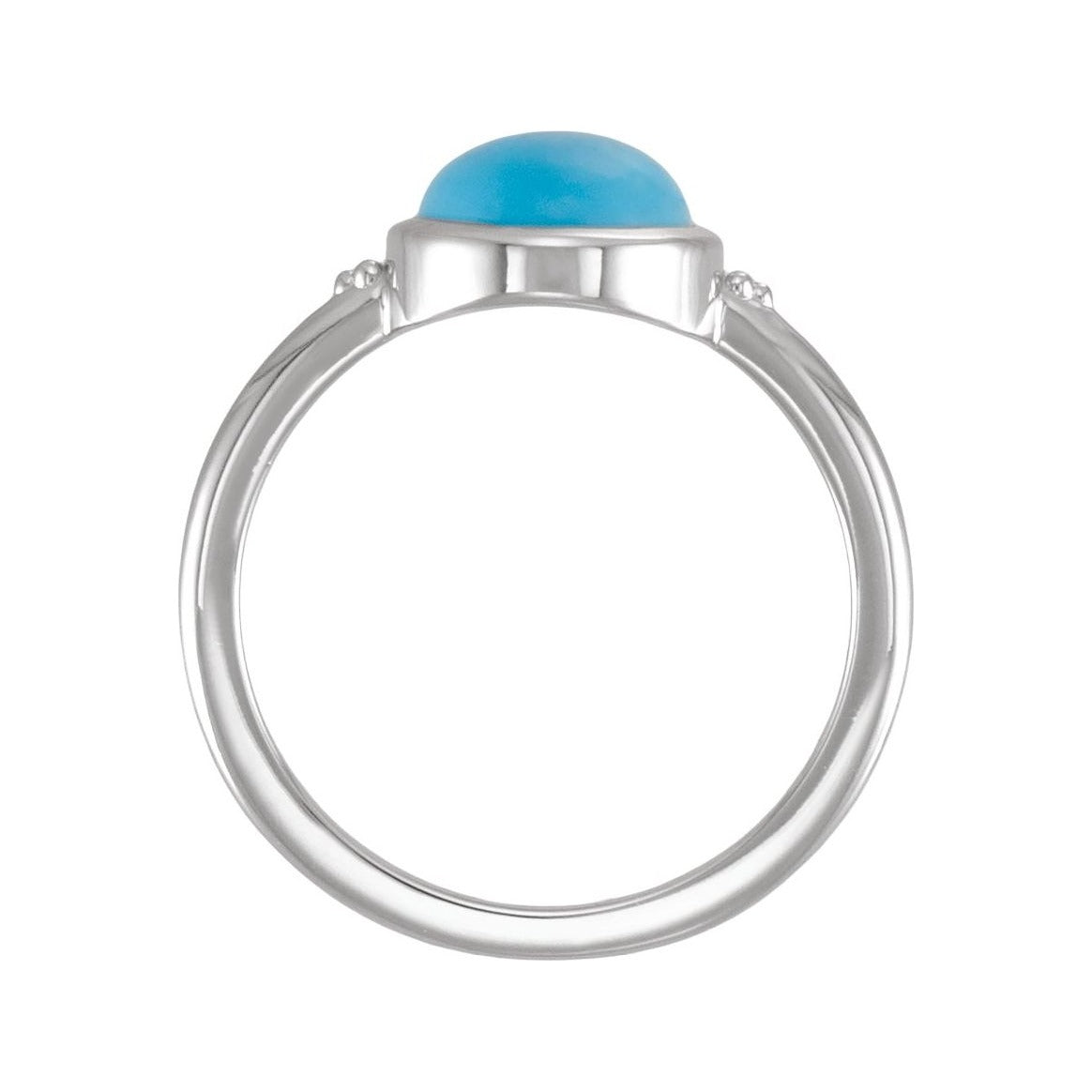 Sapphire Row Natural Gemstone Beaded Bezel Cabochon Ring - Turquoise, 14K White Gold (view 2)