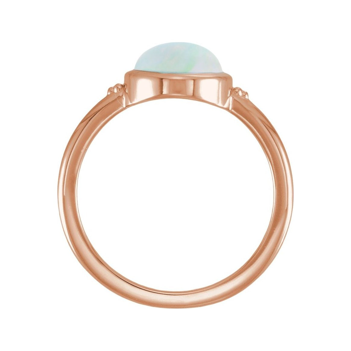 Sapphire Row Lab-Grown White Opal Beaded Bezel Cabochon Ring - 14K Rose Gold (view 2)