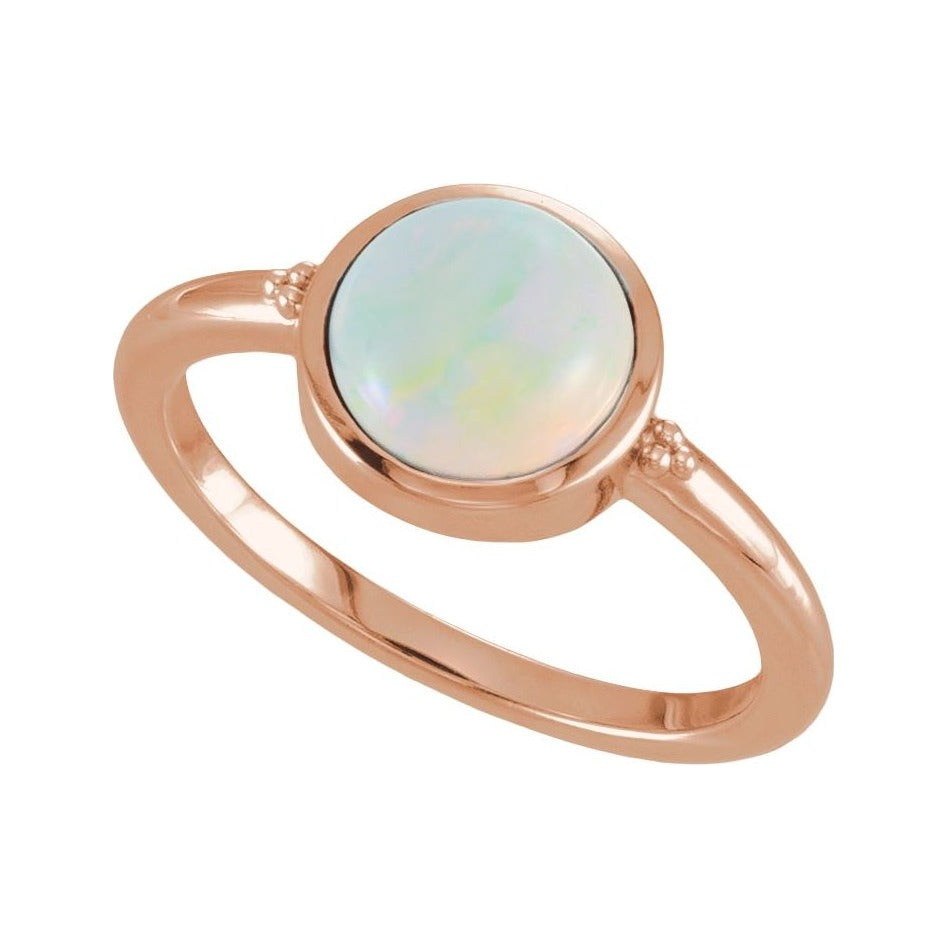Sapphire Row Lab-Grown White Opal Beaded Bezel Cabochon Ring - 14K Rose Gold (view 4)