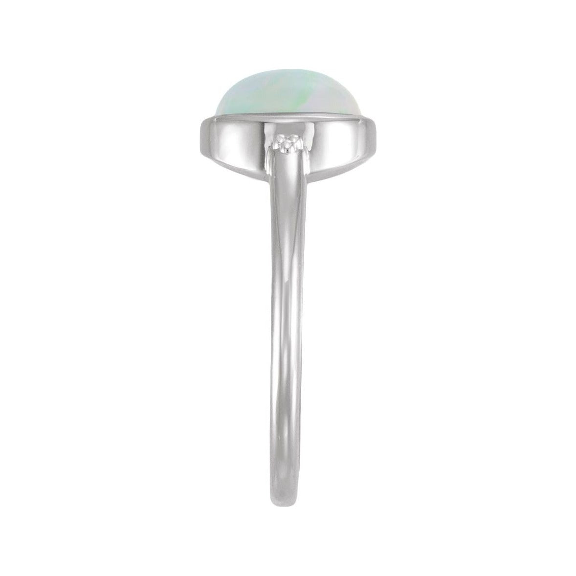 Sapphire Row Lab-Grown White Opal Beaded Bezel Cabochon Ring - Platinum (view 3)