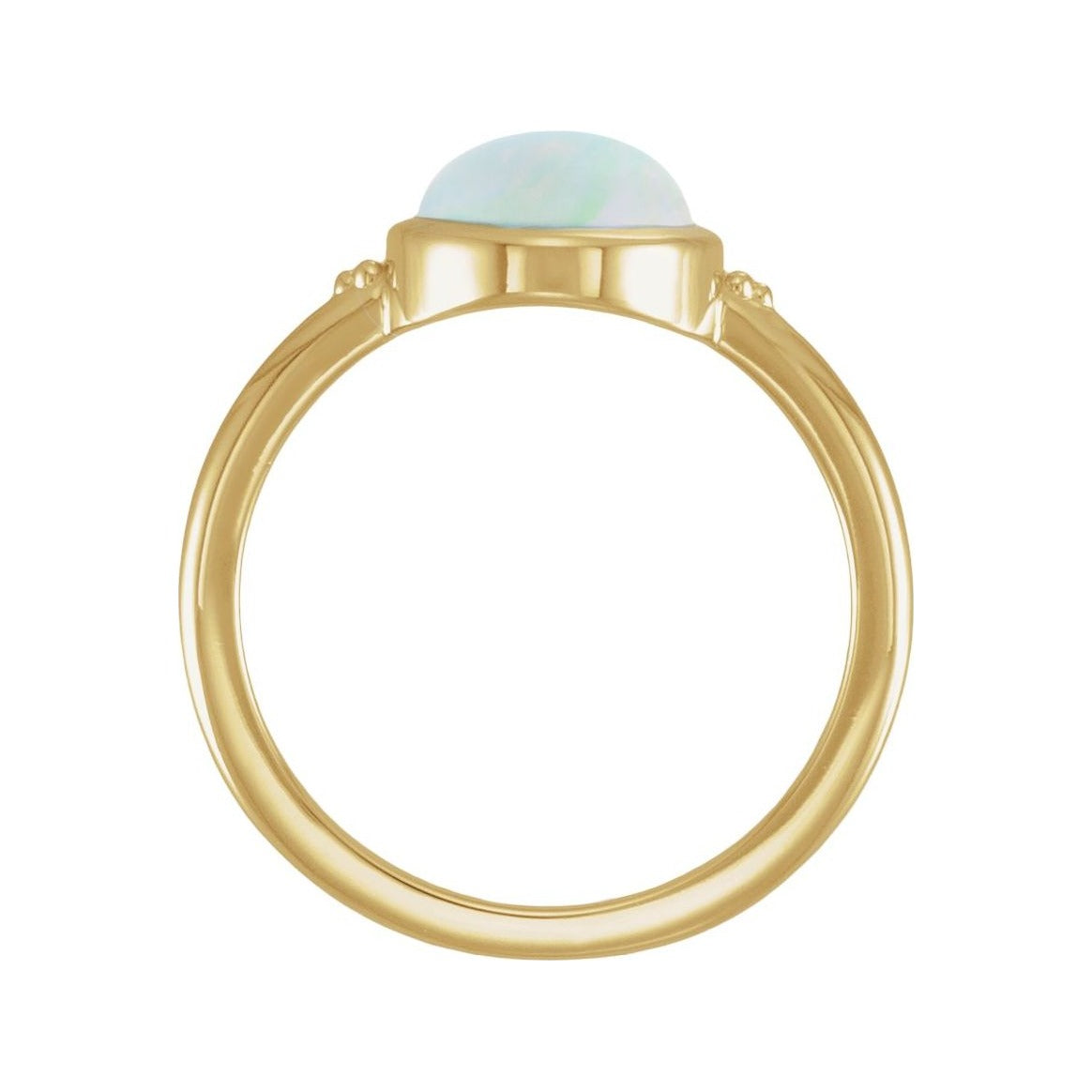 Sapphire Row Lab-Grown White Opal Beaded Bezel Cabochon Ring - 14K Yellow Gold (view 2)