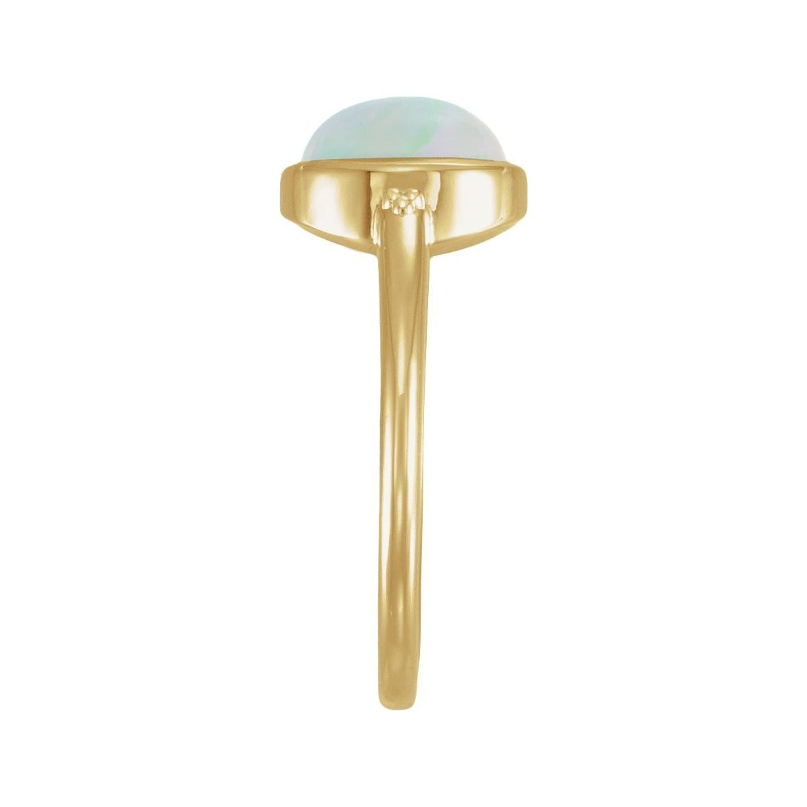 Sapphire Row Lab-Grown White Opal Beaded Bezel Cabochon Ring - 14K Yellow Gold (view 3)