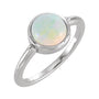 Sapphire Row Lab-Grown White Opal Beaded Bezel Cabochon Ring - 14K White Gold
